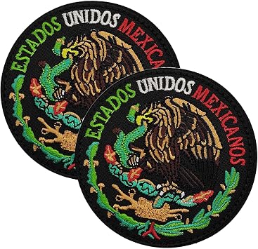 2PCS Mexico Mexican Emblem Patch Embroidered Tactical Military Morale Patch Hook and LoopBlack