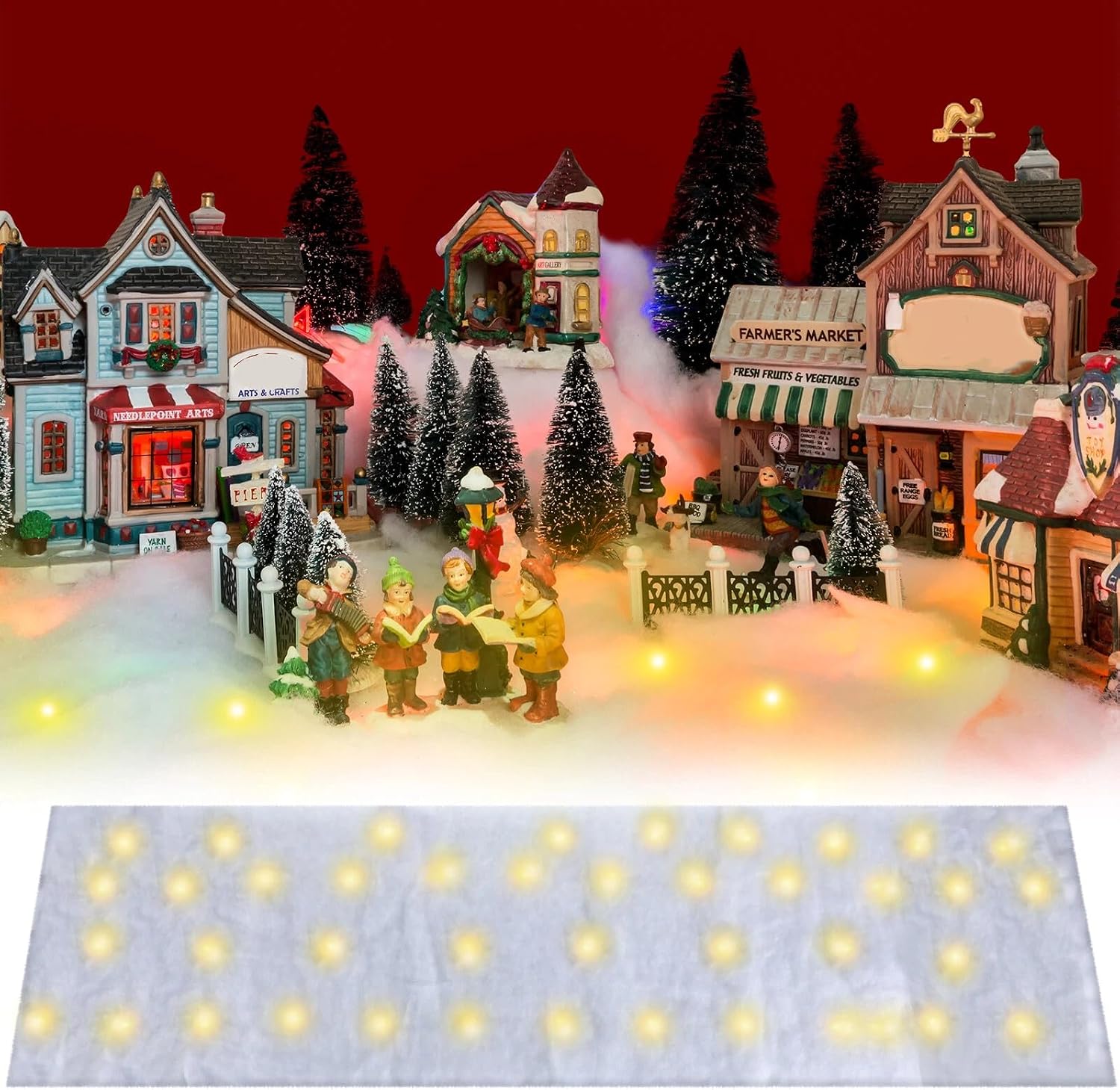Tudomro Christmas Snow Blanket LED Fake Snow Runner Pre Lit Village Blanket with LED Table Decor for Christmas Village Display 4 ft x 13 Inch(Warm White,2 Pcs)