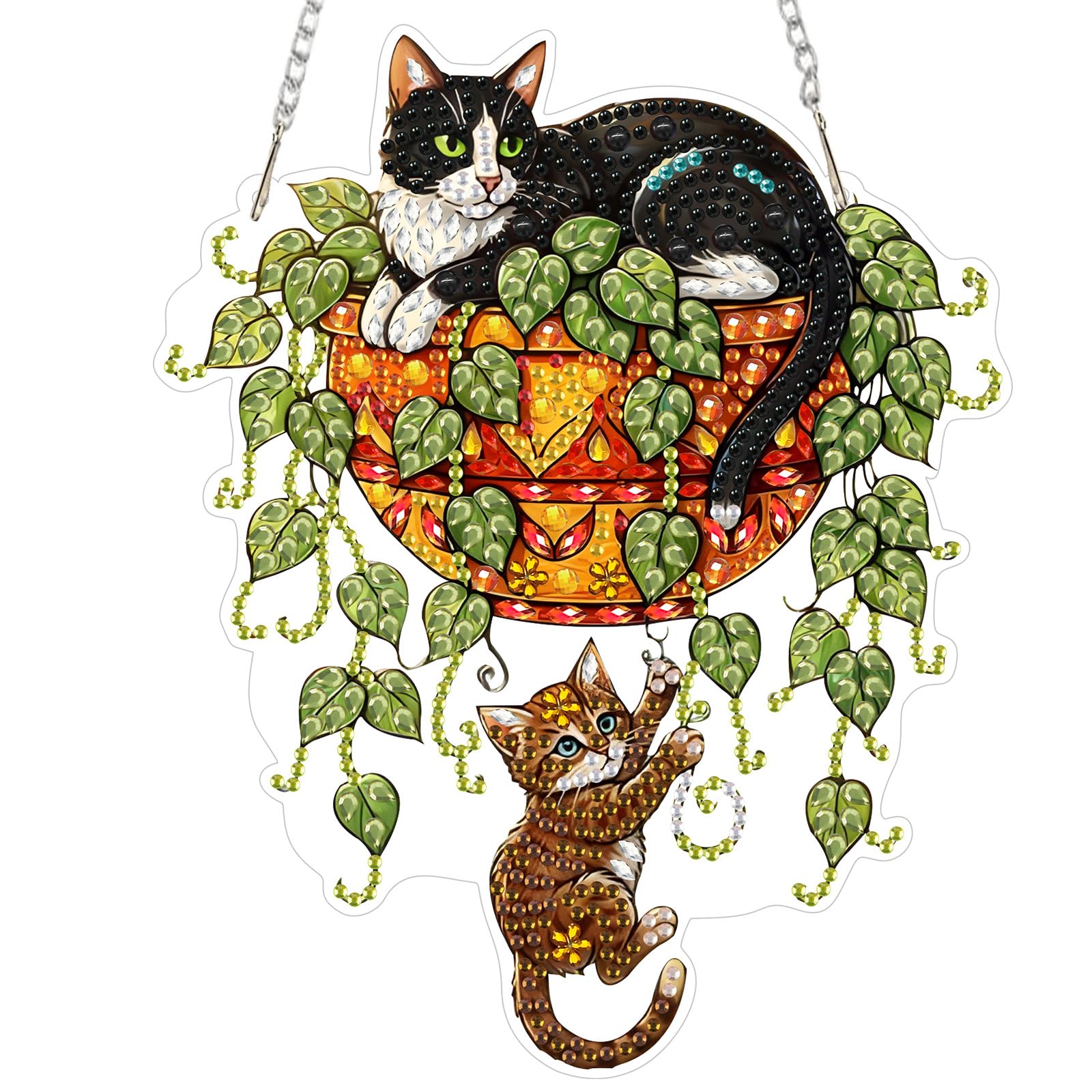 MEIYUDA Hanging 5D DIY Diamond Art Kits Adults, Funny Cat Diamond Painting Kit for Beginners Kids Suncatcher, Arts and Craft Kits for Adults Kids Home Wall Decor