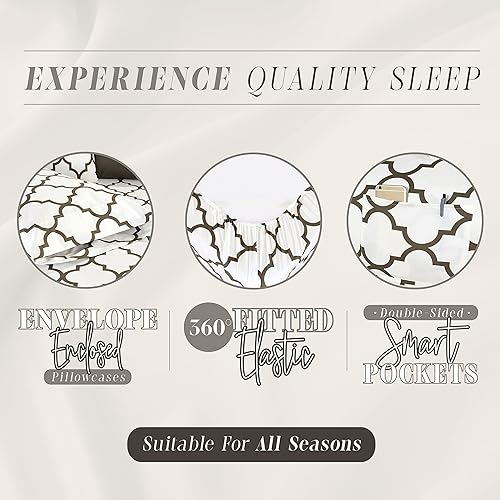 Miniatura 3 de Elegant Comfort Juego de sábanas de 6 piezas con estampado de enrejado marroquí, súper acogedor, resistente a la decoloración y a las arrugas, 1500