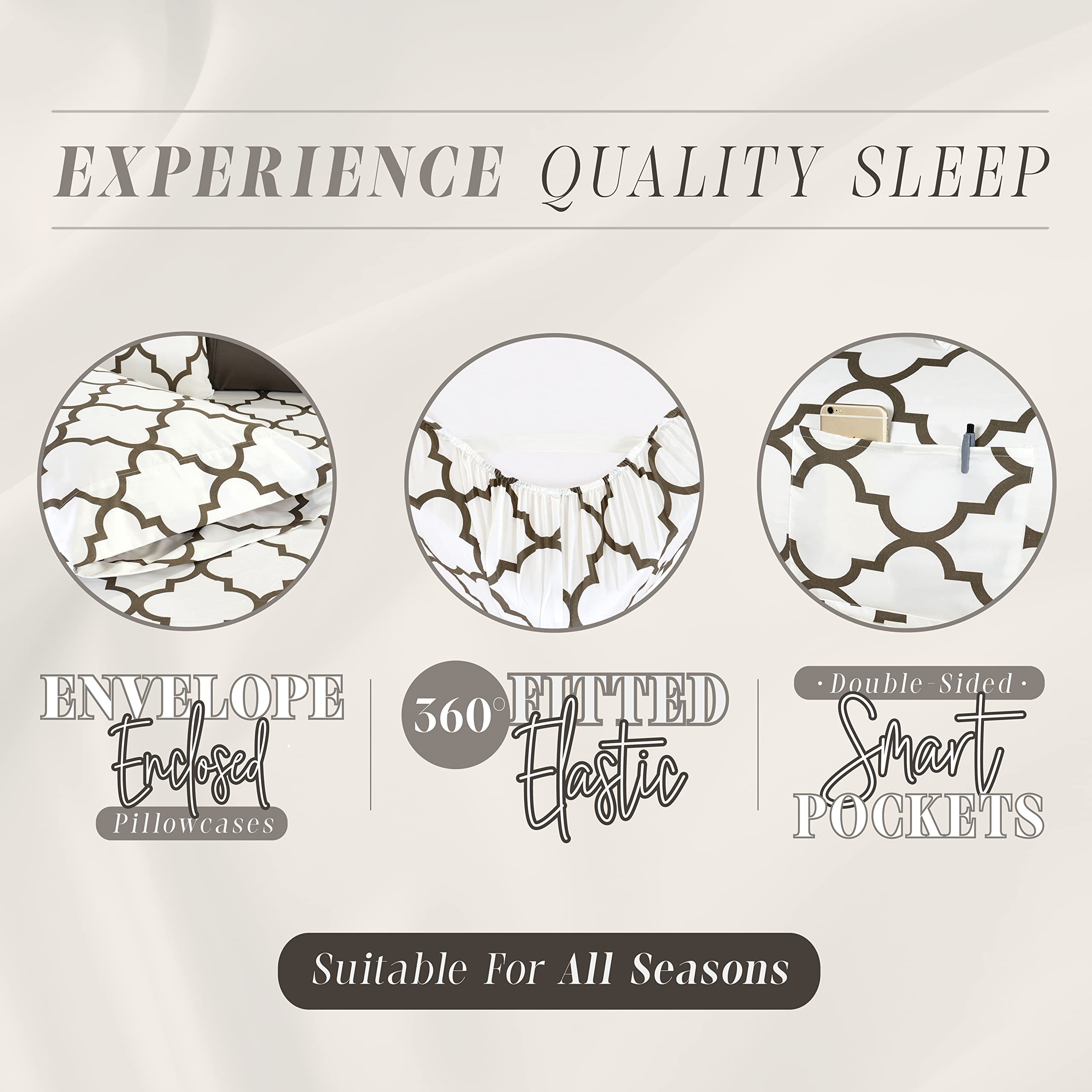 Elegant Comfort Juego de sábanas de 6 piezas con estampado de enrejado marroquí, súper acogedor, resistente a la decoloración y a las arrugas, microfibra de calidad de hotel 1500, sábana bajera
