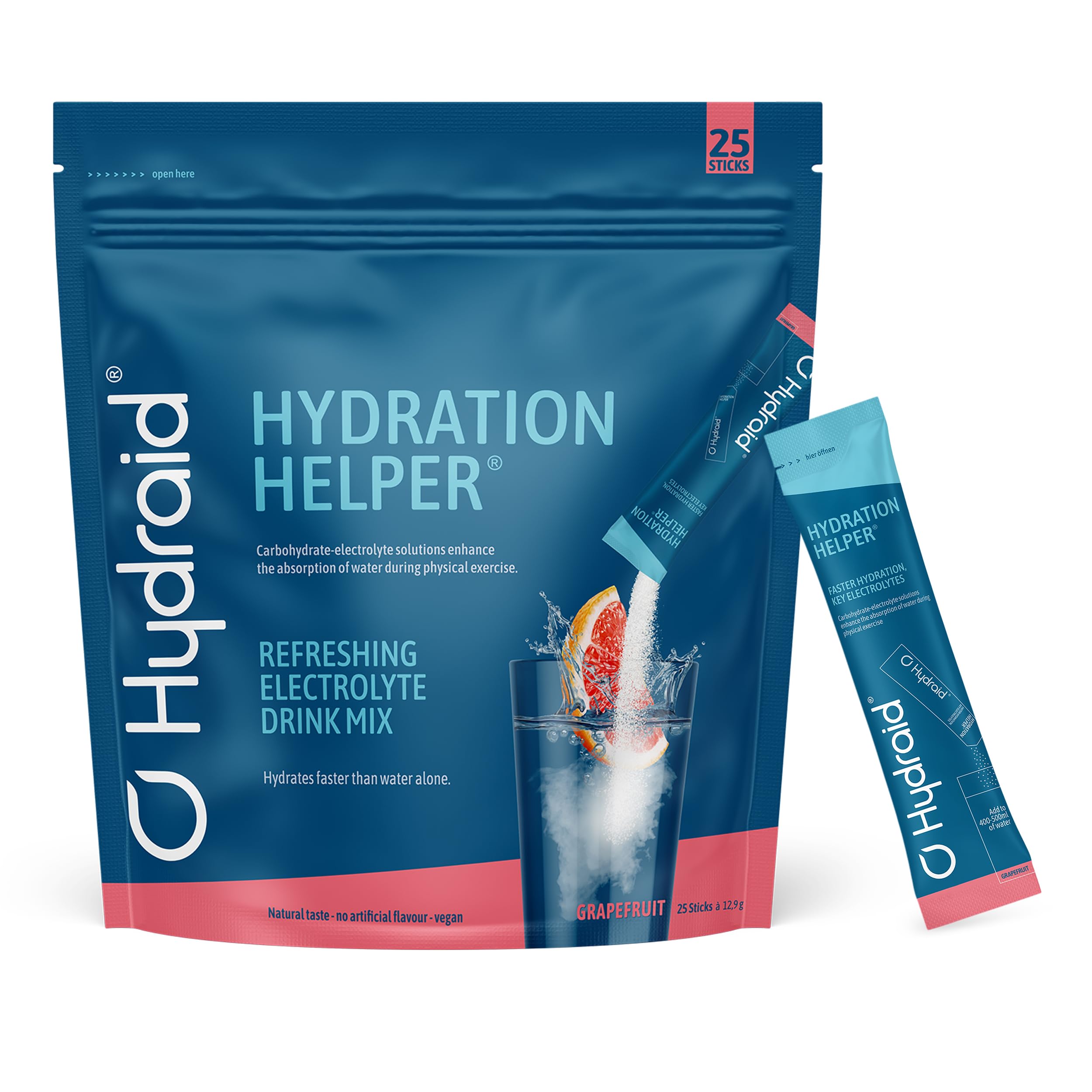 Hydraid Hydration Helper® GRAPEFRUIT – Elektrolyt Pulver mit 1118mg Elektrolyten zur besseren Wasseraufnahme für Sport & schnelle Erholung – 25 Sticks mit Grapefruit-Geschmack