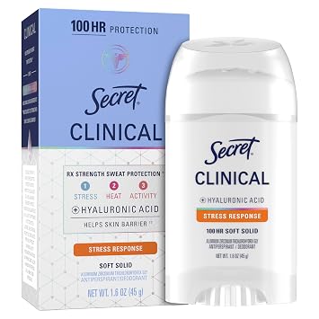 Secret Clinical Strength 100HR Sweat & Odor, Stress Response Soft Solid Antiperspirant Deodorant for Women, 3X Stress Protection with Hyaluronic Acid, PH Balancing Minerals, 1.6 oz