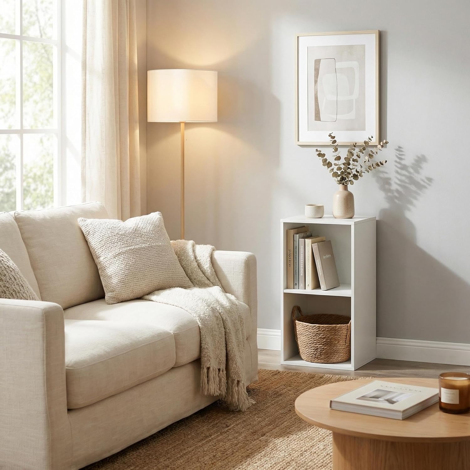 FurnitureR DIY Cube Storage Organizer Shelf, Stackable Cubes Bookshelf, Bookcase Space Saving Storage Shelf, Wood Storage Cubes, 2-Tier Cube, 11.4 x 9.5 x 20.9 inches (L x W x H), White