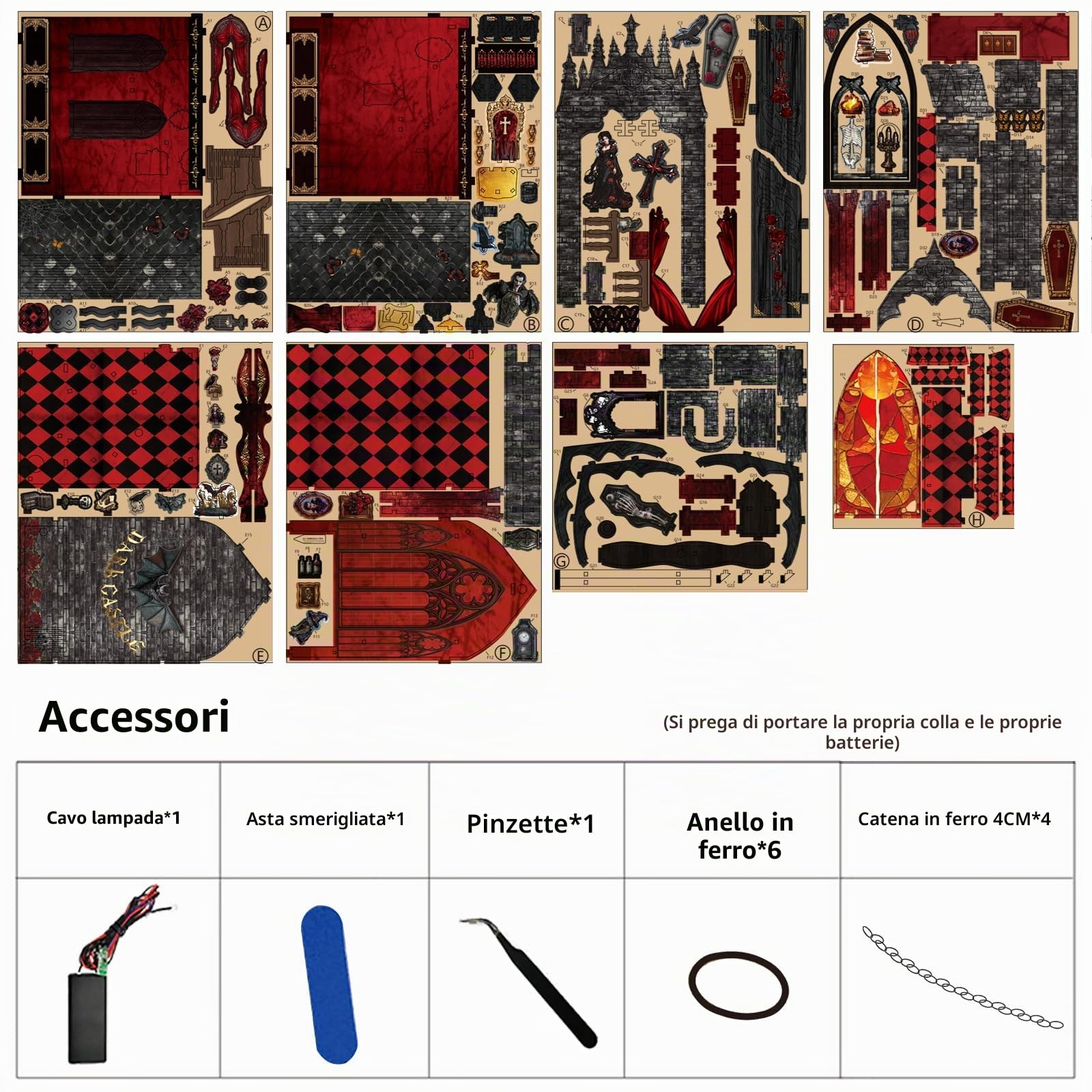 Book Nook Kit In stile gotico- Miniature del Dark Castle, puzzle in legno 3D fai da te con LED-Case delle Bambole, set fai da te per adulti, Idea Regalo Creativa, decorazione per libreria
