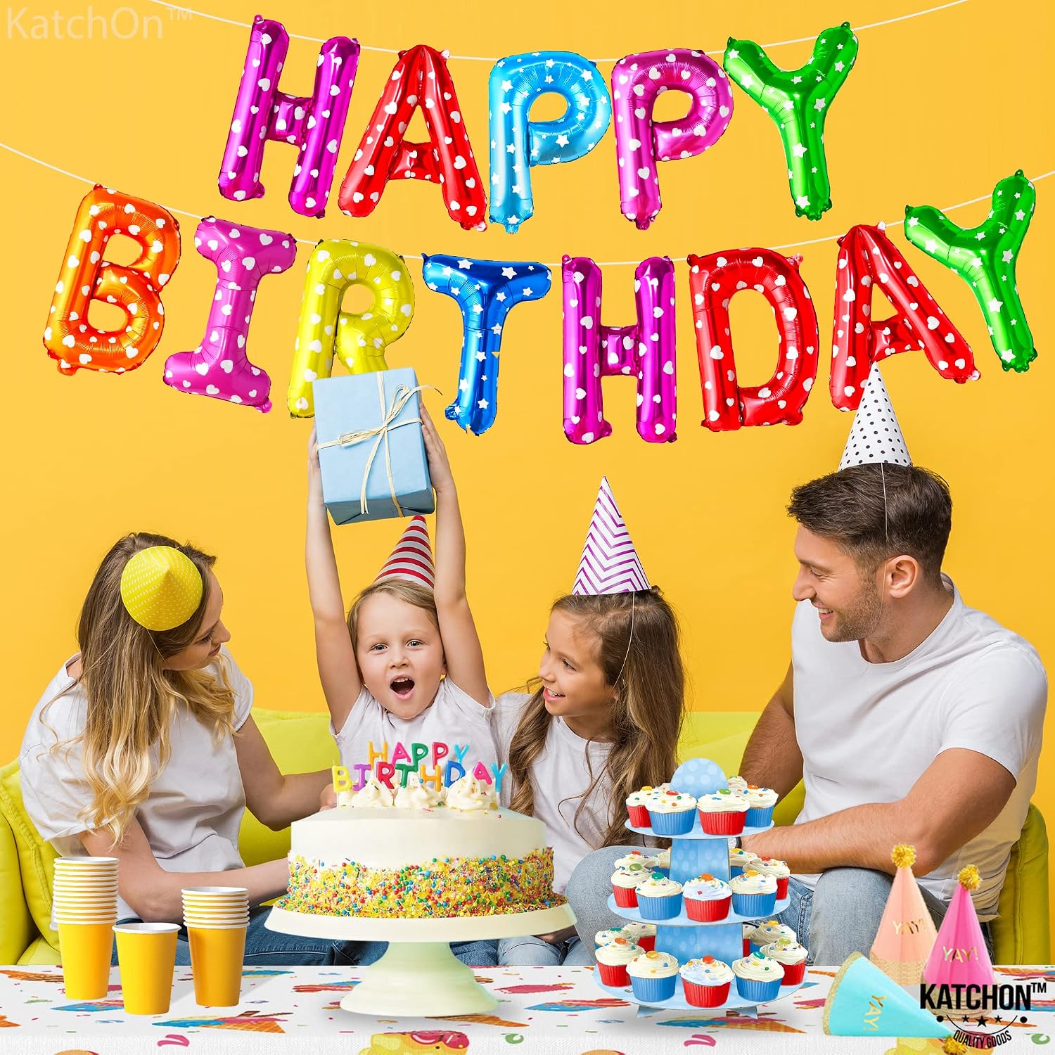 KatchOn, Rainbow Happy Birthday Balloon Banner - 16 Inch | Rainbow Balloons for Happy Birthday Decorations | Kids Theme Birthday Decorations |