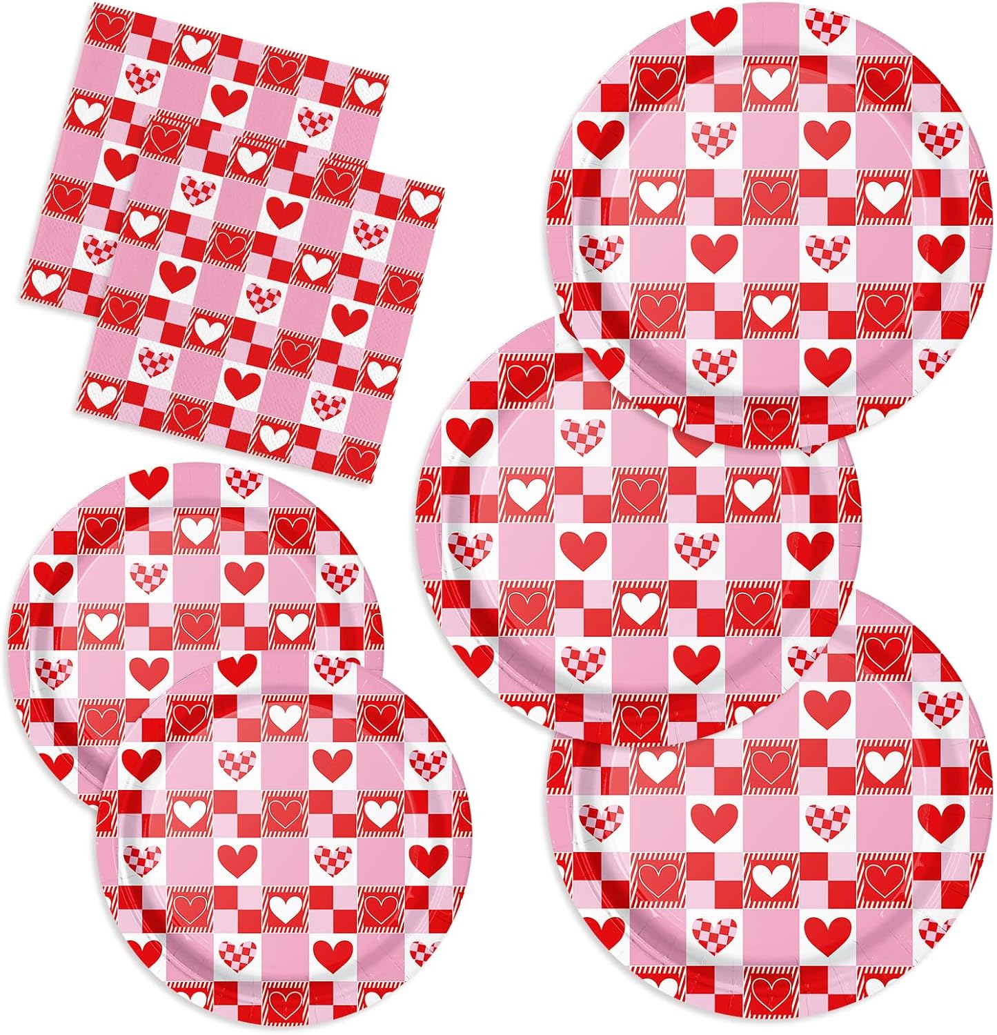 150pcs Valentine Paper Plates Napkins Red Heart Checkered Party Supplies Disposable Tableware Set for Valentine Dinnerware Serve 50 Guests