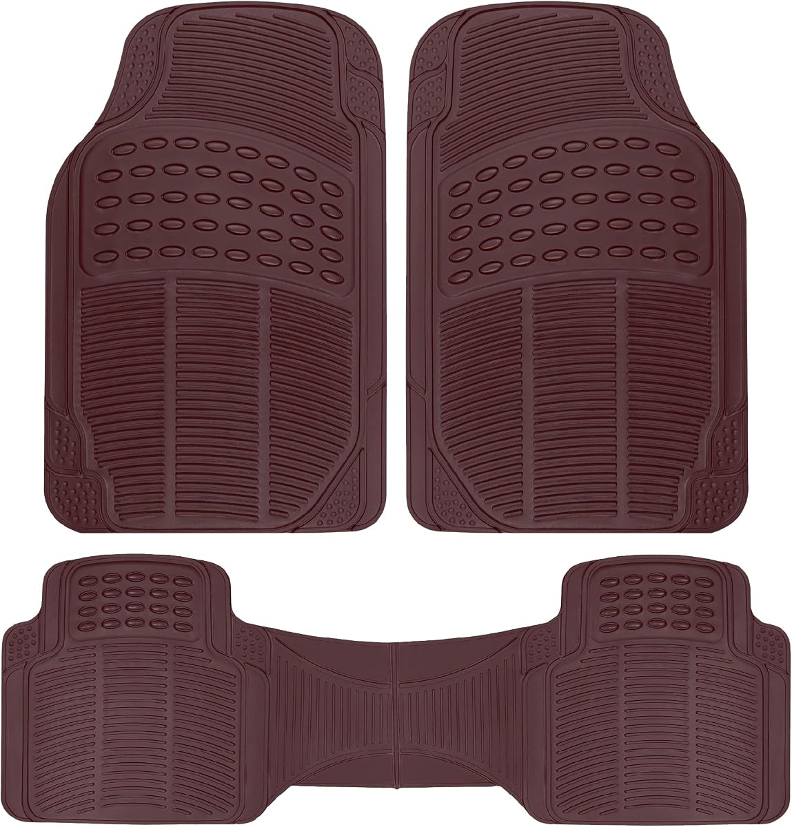 ProLiner Car Floor Mats for Cars Trucks SUV 3pc All-Weather Burgundy | Heavy Duty Rubber Liners with Universal Trimmable Fit, Durable Waterproof Vehicle Auto Floor Mats Channels Burgundy Red