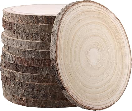 PINGEUI 12 Pack Wood Slices, 7-8 Inch Natural Wood Slices Circle Crafts, Round Rustic DIY Wooden Circle Crafts for Wedding Table Decor