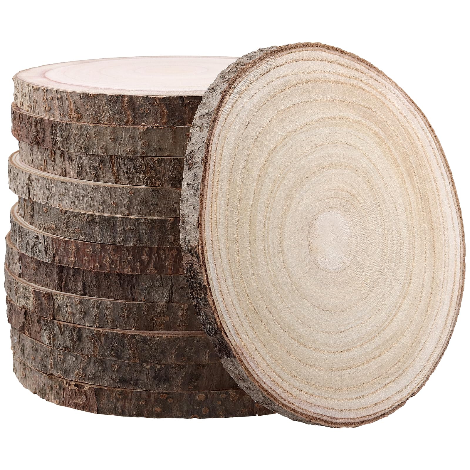 PINGEUI 12 Stück Holzscheiben, 17,8 - 20,3 cm, natürliche Holzscheiben, Kreis-Bastelarbeiten, rund, rustikal, DIY Holzkreis, Handwerk für Hochzeitstischdekoration