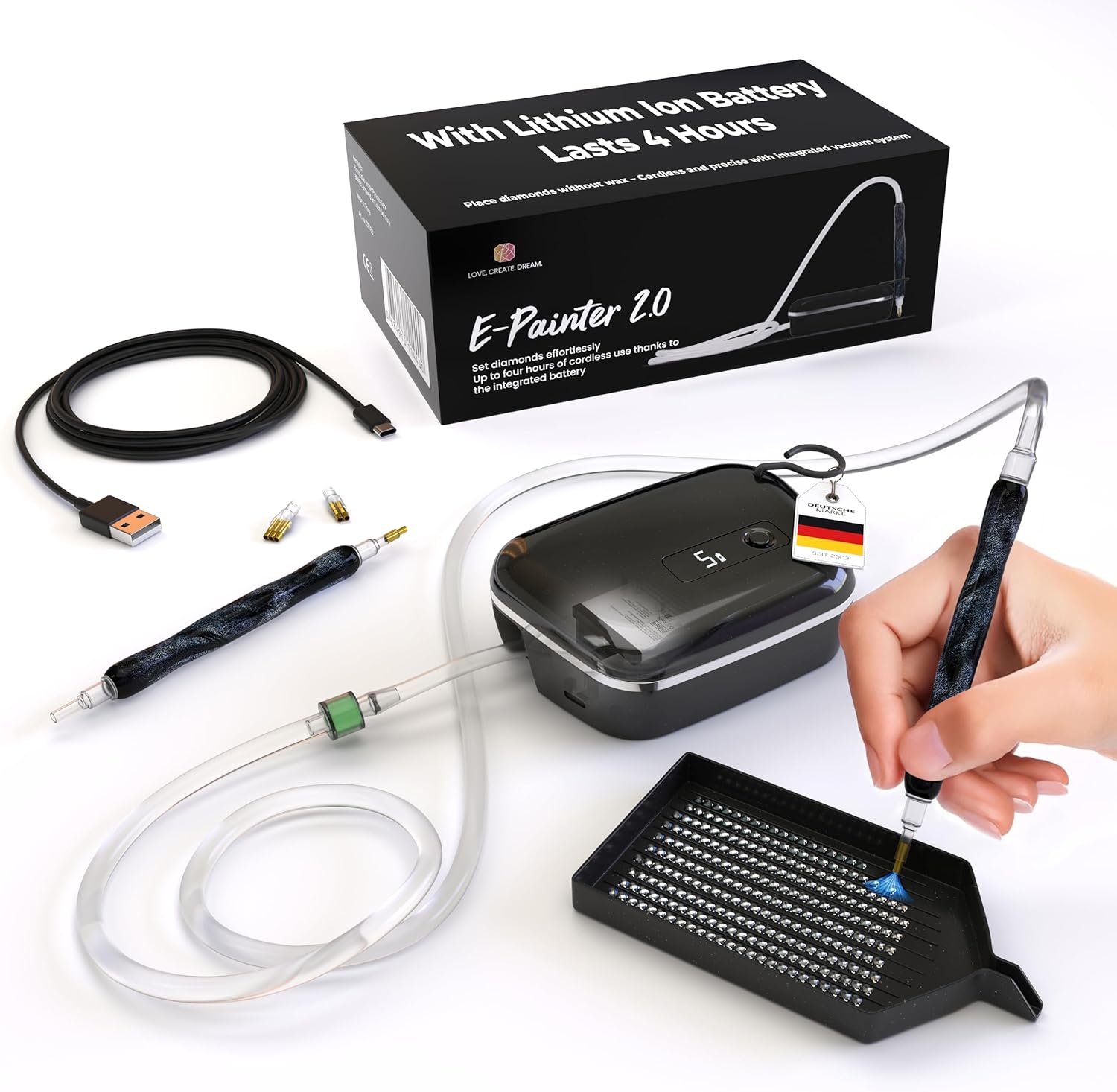 Picmondoo Diamond Art Pen with Digital Display and 5 Gears - Wireless Diamond Painting Pen with Vacuum Pump with Accessories for Fast & Easy Diamond Art, AB Stones Compatible