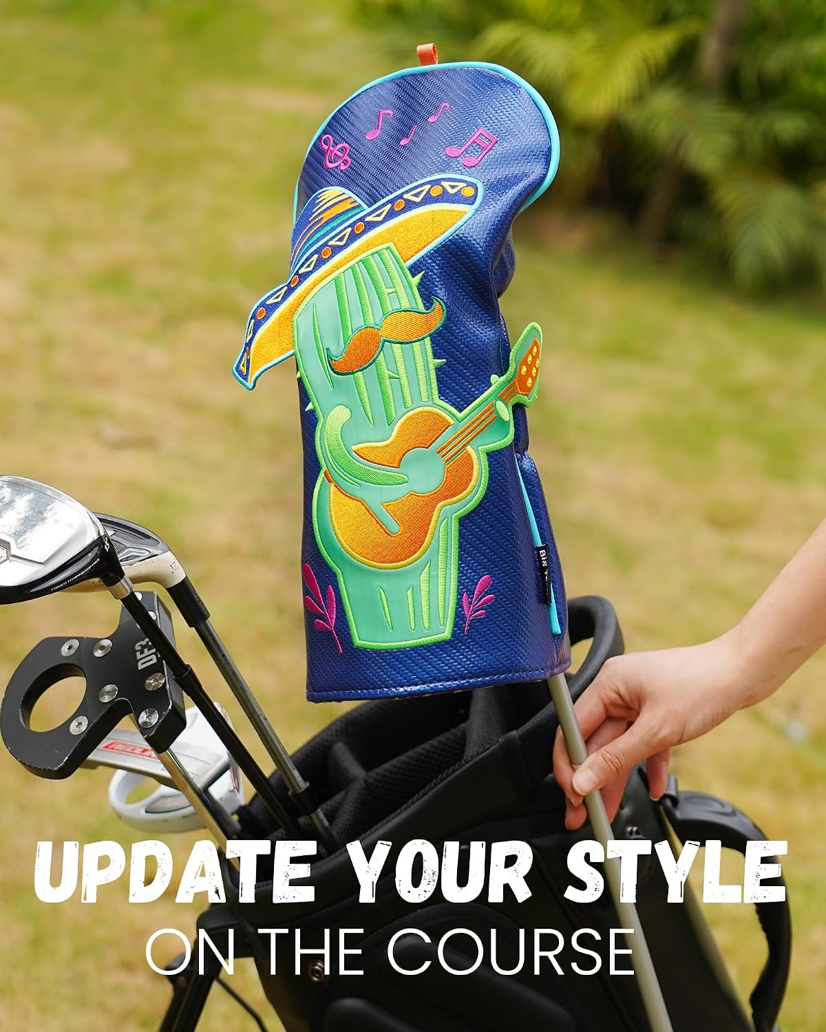 Big Teeth Mexican Style Driver Headcover, Funny Golf Club Head Cover Driver Headcover, Funny Cactus Guitar Player, Golf Club Driver Covers Blue Color