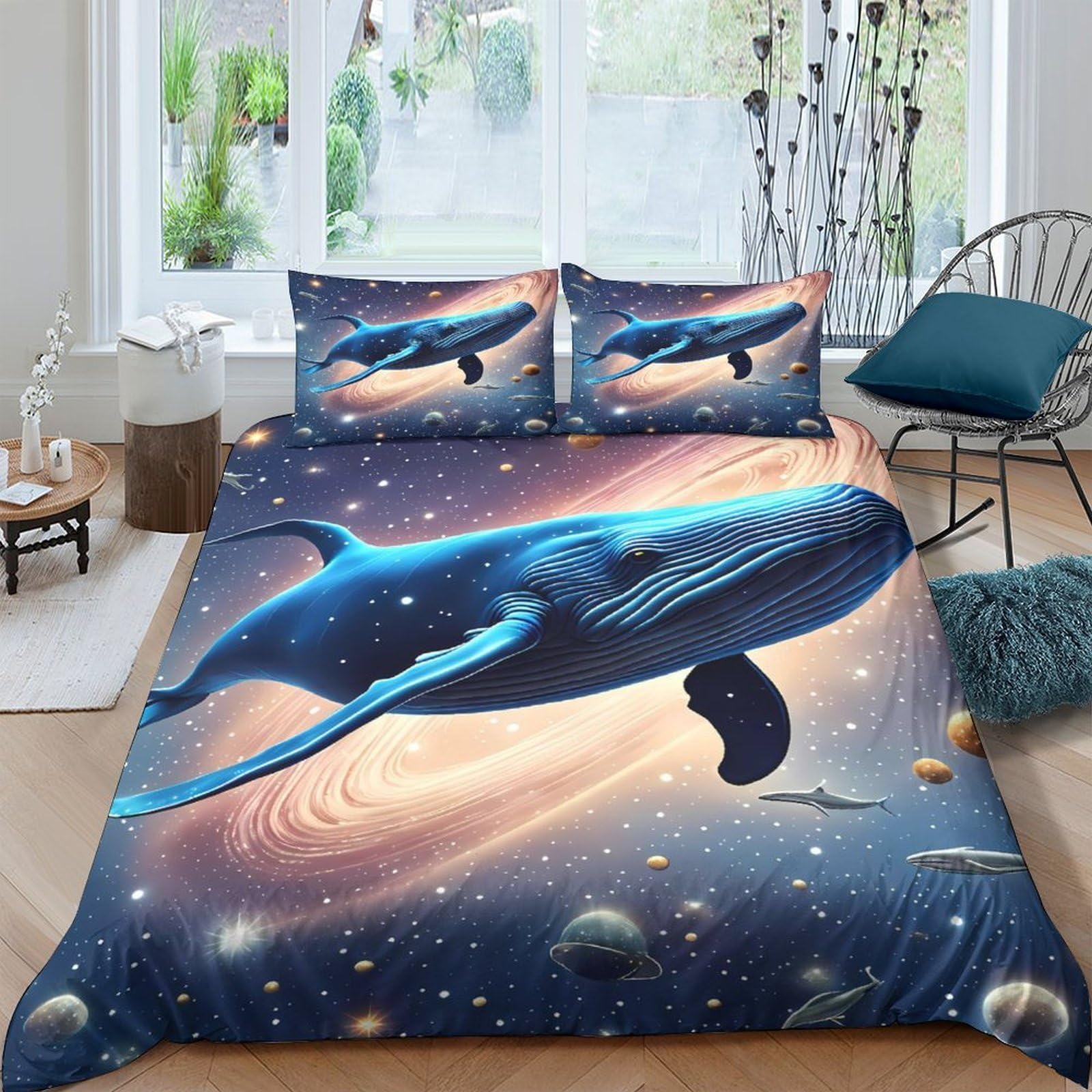 Ctjqhvkz Style-9 3D Printed Galaxy Whale Fitted Sheet Microfiber Soft Breathable Cosmic Space Mattress Cover Bedroom Decor Single（135X200cm）