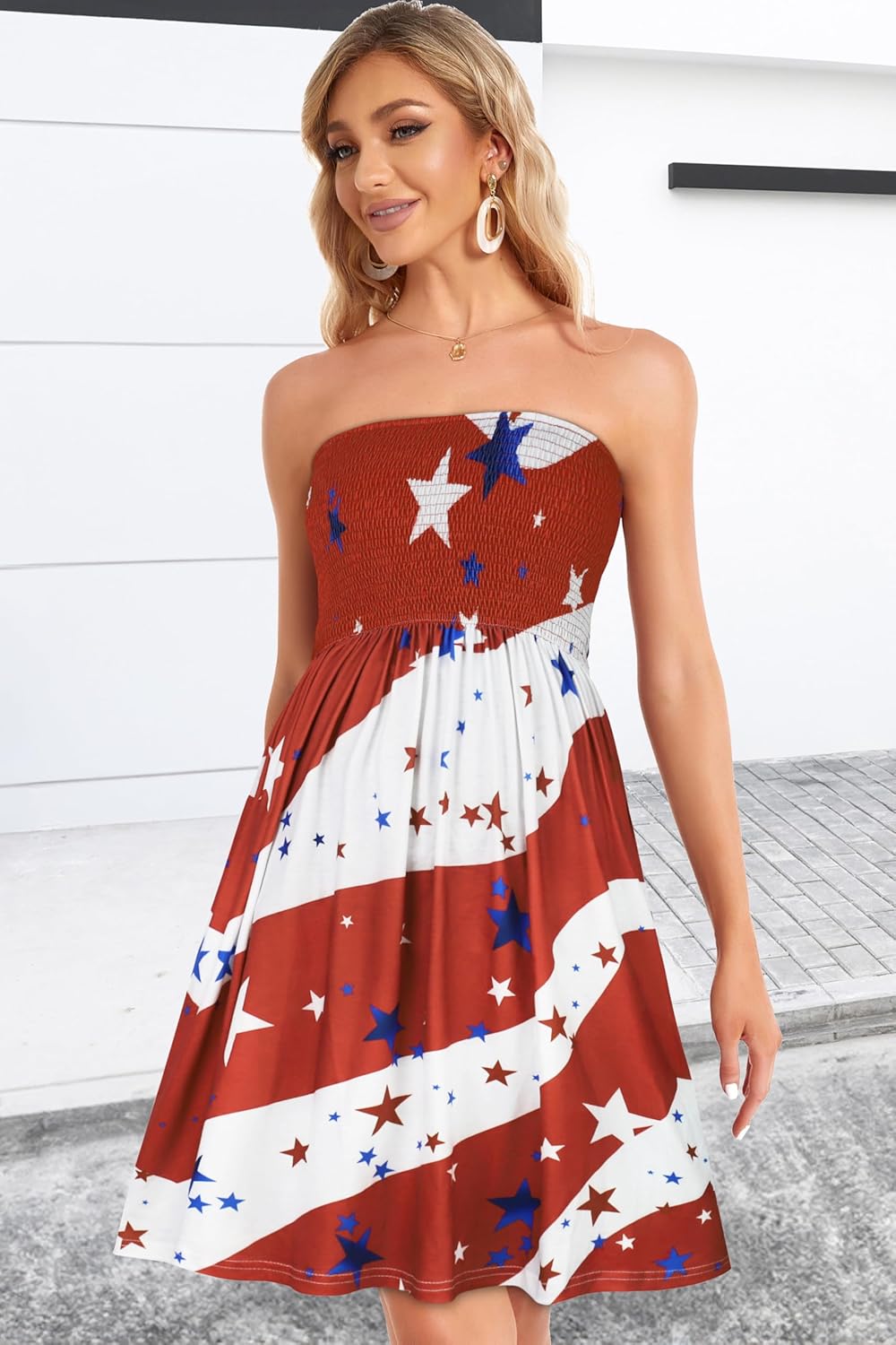 CHICGAL Summer Dresses for Women Beach Cover Ups Strapless Boho Floral Print Sundress 2026 thumbnail