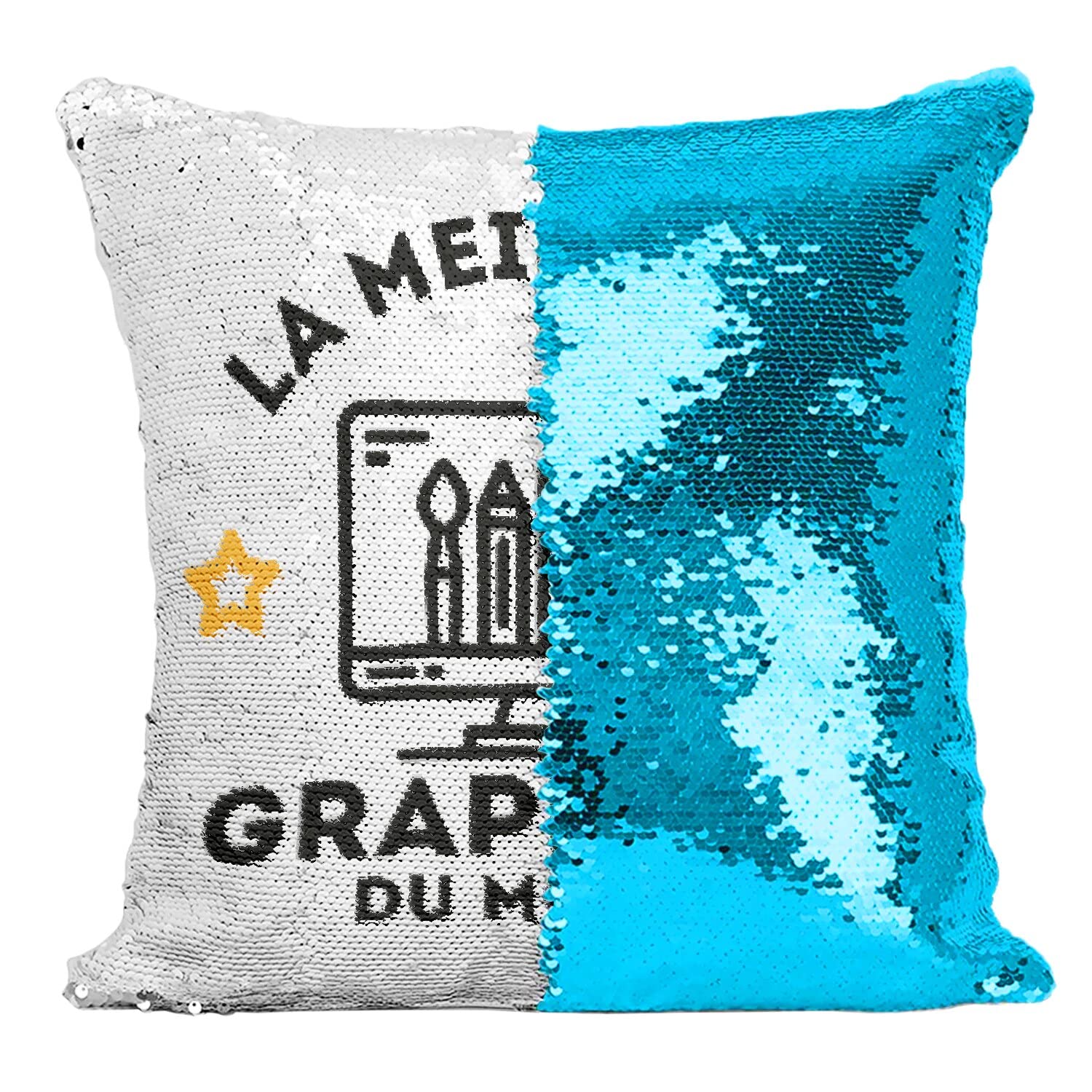 Coussin paillettes turquoise pour graphiste l'idée cadeau métier originale