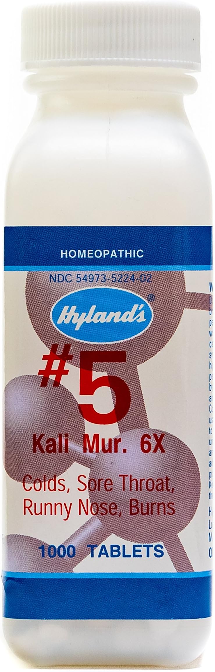 Cold Medicine and Sore Throat Relief, Natural Treatment of Colds, Sore Throats, Runny Nose, and Burns, Hyland's #5 Cell Salt Kali Muriaticum 6X Tablets, 1000 Count