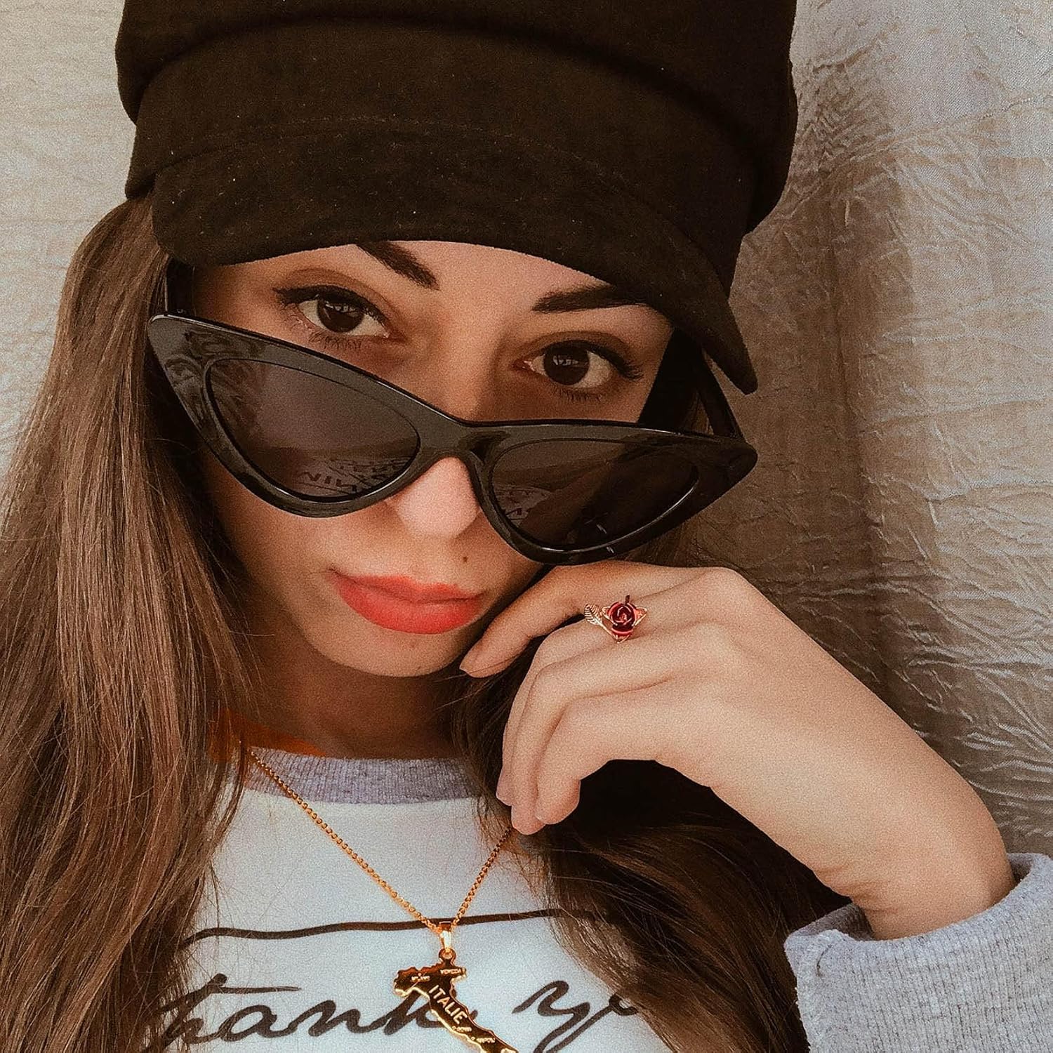 U7 Rose Flower Ring, Stackable Band Ring for Women Girls, Platinum Silver/Gold/Rose Gold Red Signet Rings Adjustable Fit Size 5 to 10 - Image 5