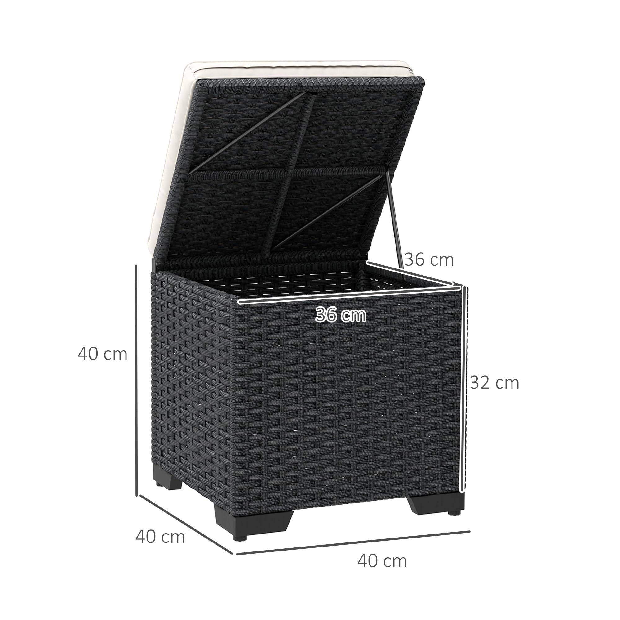 Outsunny Juego de 2 otomanas de mimbre para almacenamiento, reposapiés para exteriores con cojines extraíbles, asiento de almacenamiento de jardín para balcón, porche, sala de estar, color blanco