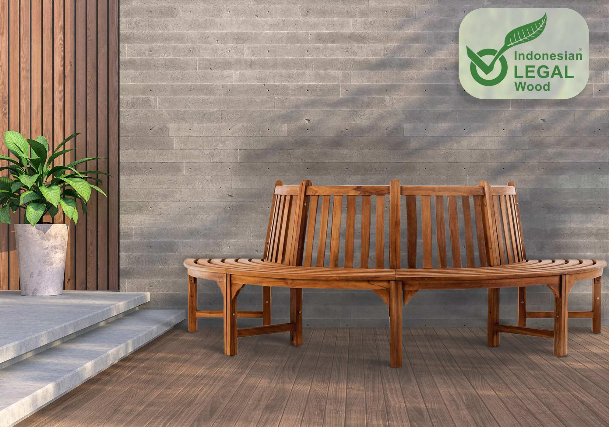 CLP Banco Semicircular Lehming De Madera Teca para 4 Personas I Silla para El Jardín Resistente A La Intemperie con Respaldo, Tamaño:250 cm