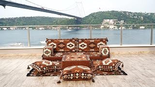 Brown Traditional Arabic Majlis, Oriental Cushion, Moroccan Cushion, Ethnic Floor Cushion, Sofa Slipcovers, Futon Sofa Bed (Sofa Full Set, 8'' Thickness (20 cm))
