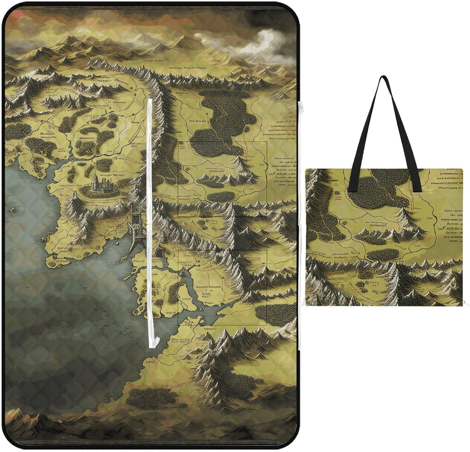Picnic Blankets Waterproof and Foldable Picnic Beach Mat Portable Middle Earth Map Camping Blanket for Camping, Park, Beach