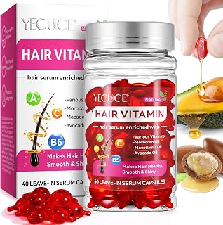Hair Vitamins Serum Leave in Conditioner for frizz and damaged hair, hair treatment serum capsules with argan oil, avocado oil, Vitamin A, C,E Pro WHITE. B5 for care and repair dry hair (Red)