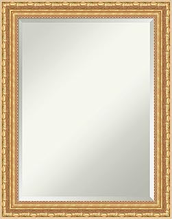 Amanti Art Beveled Wood Bathroom Mirror (28 x 22 in.), Versailles Gold Frame - Wall Mirror Gold, Medium