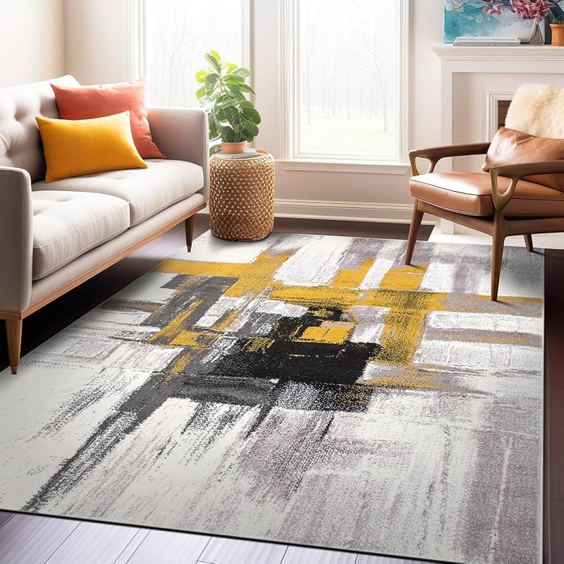 Rugshop Modern Abstract Non-Shedding Living Room Area Rug Gold 5' x 7' | Rectangular, Size 5' x 7', Bedroom, Dining Room, Home Office, Kitchen, Entryway, Hallway, Nursery, Kids Room, Guest Room