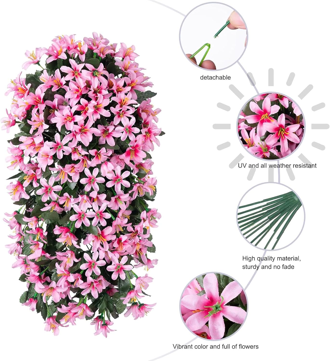 Ivydale Artificial Lily Flowers for Outdoors Fake Hanging Flower Vines for Outside Decoration, UV Resistant 2PCS Faux Plants for Patio Porch Balcony Garden Yard, Pink - Image 8