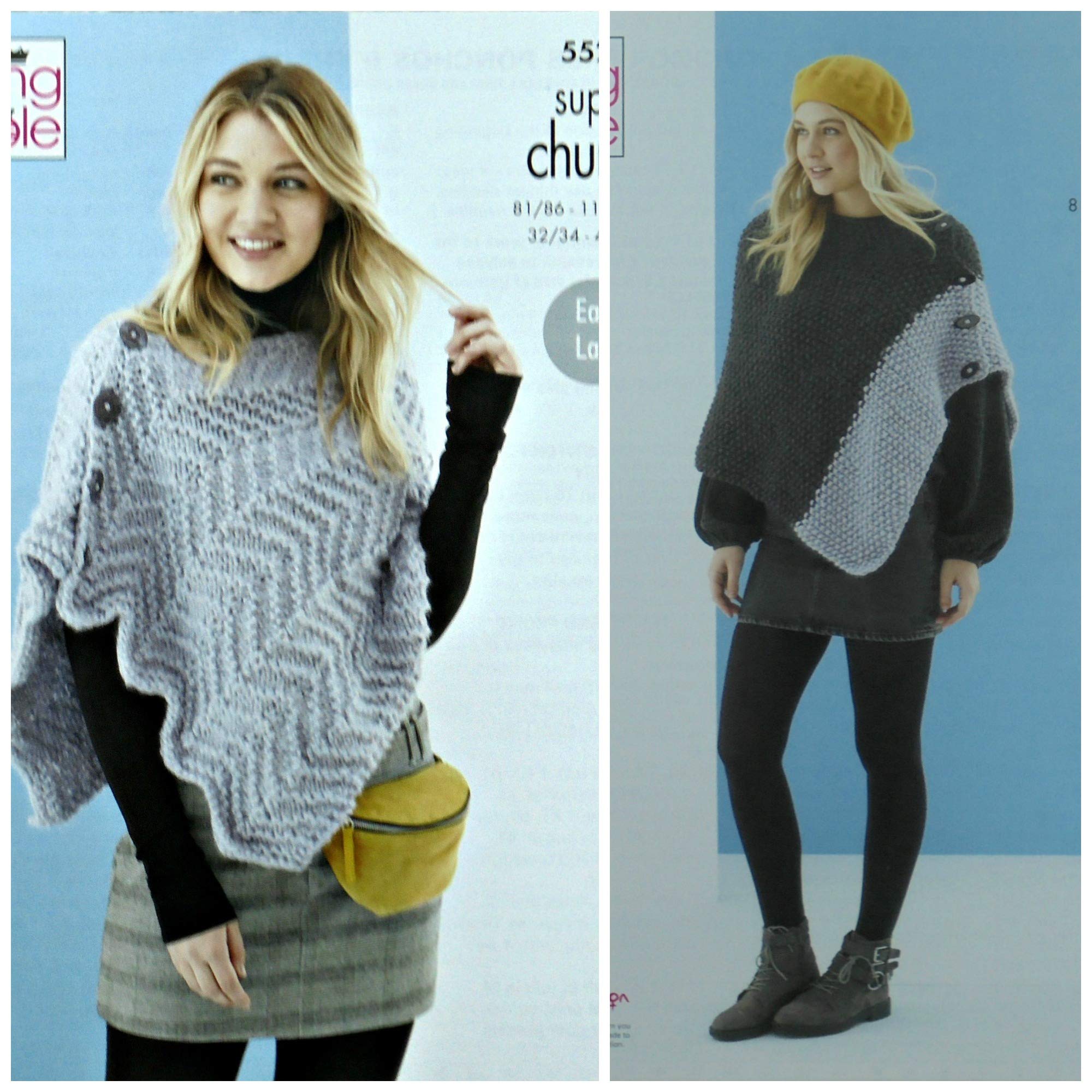 King Cole 5529 Knitting Pattern Womens 2 Styles Poncho in Timeless Super Chunky
