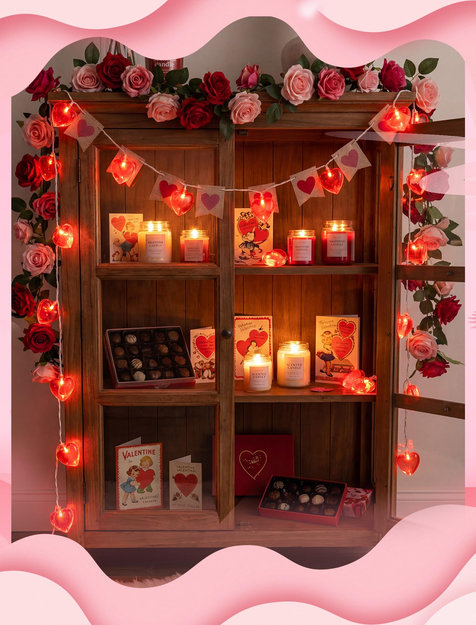 Stringa di luci a forma di cuore per San Valentino, decorazioni per San Valentino, con 10 luci rosse a forma di cuore, collegabili, per San Valentino, feste, matrimoni, decorazioni per vacanze