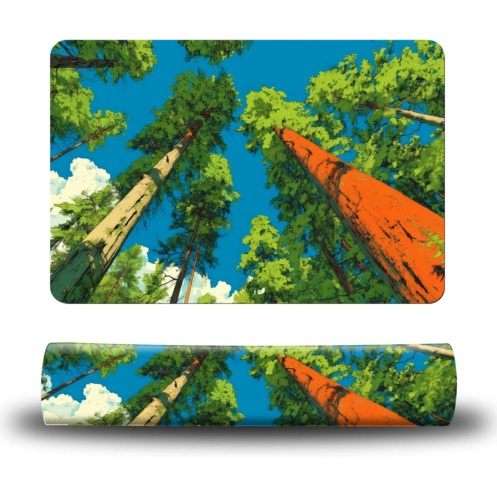 Dikoer Dog Food Mat, 19.6" x 23.6" Absorbent Pet Feeding Mat for Food and Water, Waterproof Diatom Mud Pet Placemat with Non-Slip Rubber Backing, Cat Bowl Mat for Floors - Green Forest Trees