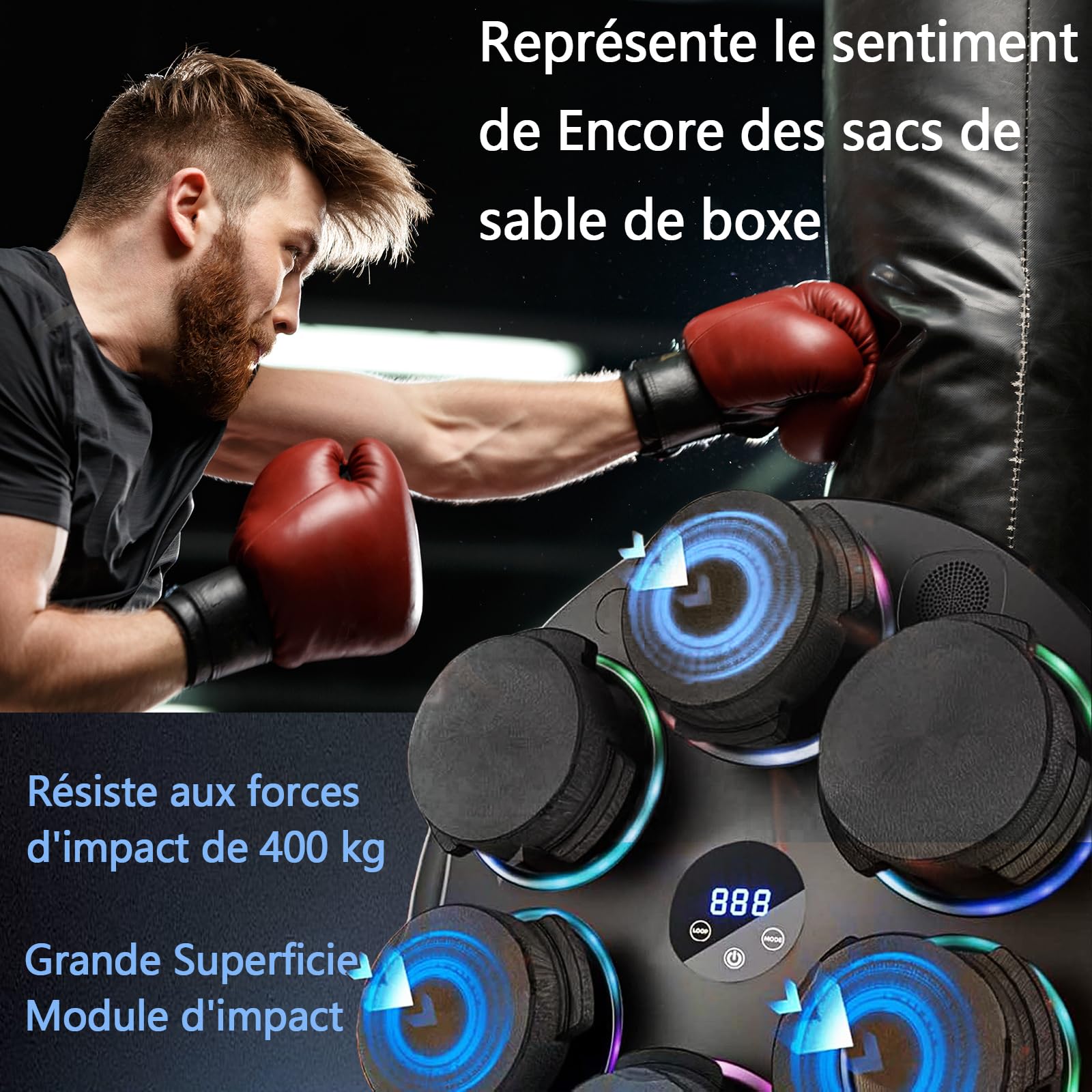 Yopyuenn Machine de boxe musicale Bluetooth avec gants de boxe, exercices de décompression, équipement d'entraînement de boxe pour adultes et enfants