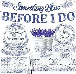 142 piezas de decoración de despedida de soltera, regalos de fiesta de despedida de soltera para 20 invitados, platos florales azules y servilletas, juego de vajilla para compromiso de boda