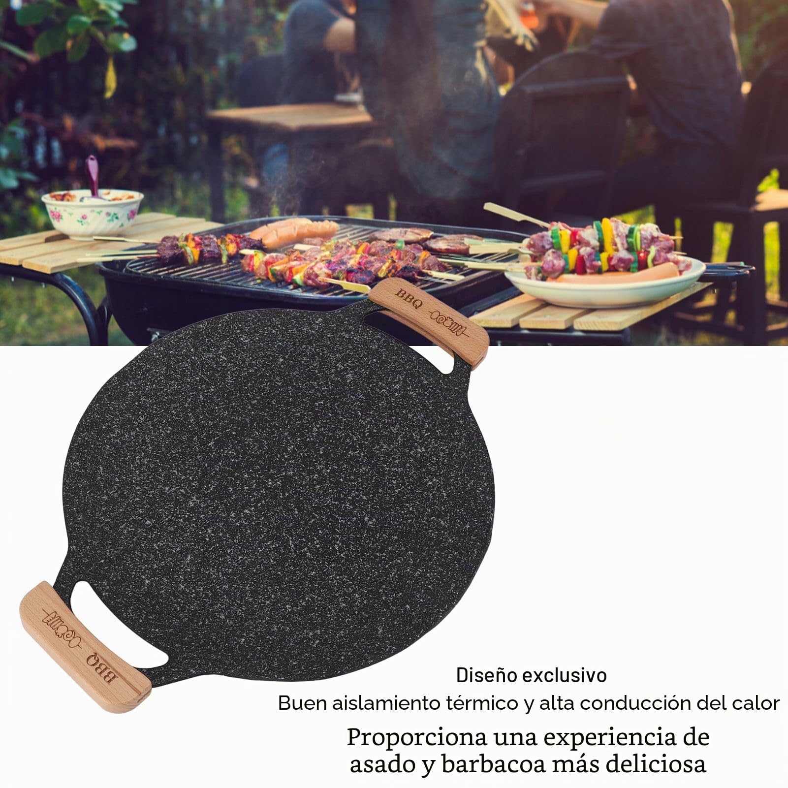 Tissting Sartén para Parrilla Coreana, 38 cm Sartén para Parrilla Plana de Aluminio, Plancha Redonda Antiadherente para Barbacoa, Comales para Tortillas para Estufa de Gas de Inducción