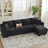 Belffin Sectional Couch with L-Shape Chaise L Shaped Couch with Ottoman Sectional Couches for Living Room Corduroy (Dark Grey, L Shaped)