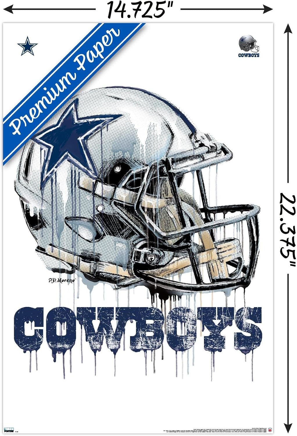 Trends International NFL Dallas Cowboys - Drip Helmet 20 Wall Poster, 14.725" x 22.375", Premium Poster & Mount Bundle
