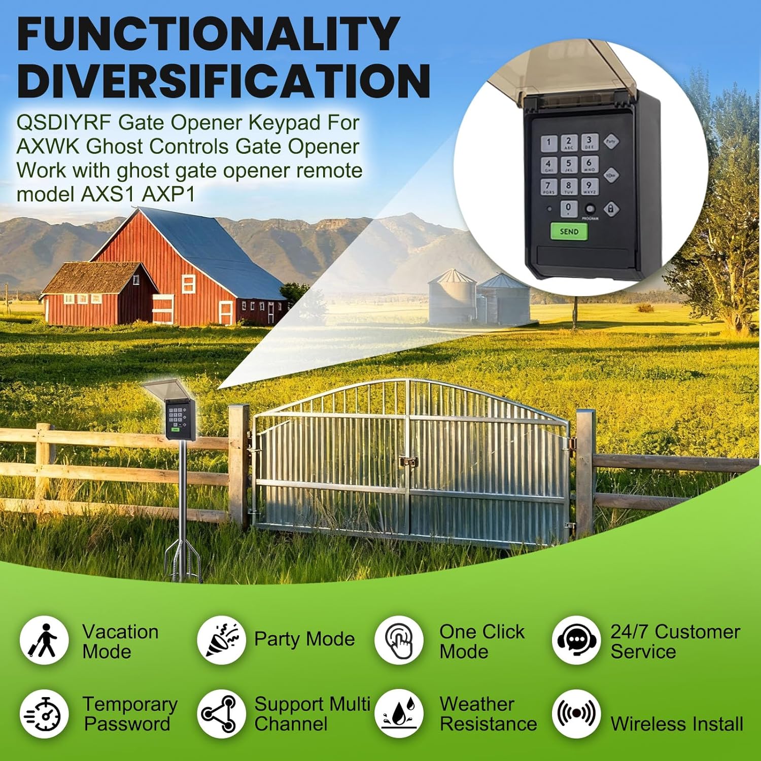 Gate Keypad for Ghost Gate Opener Wireless Keypad for Automatic Gate Opener Premium with Weatherproof Cover Model Axwk