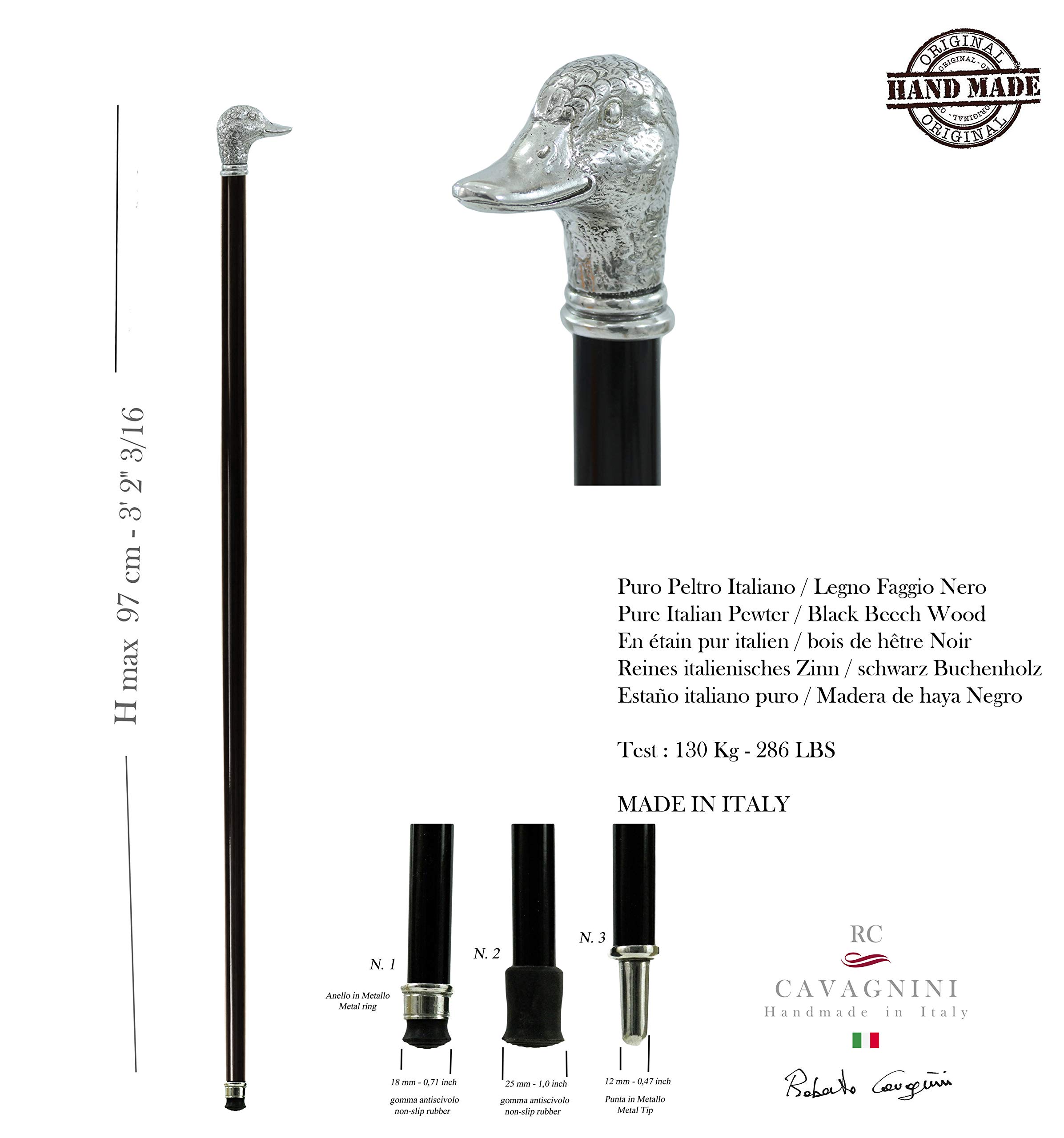 CAVAGNINI Esclusivo Bastone da Passeggio di Lusso Uomo Donna, Testa Papera Anatra Peltro Lucido Argento, Personalizzato Incisione Nome, Regalo Elegante Pensionamento Nonno Papà Made in Italy 97cm