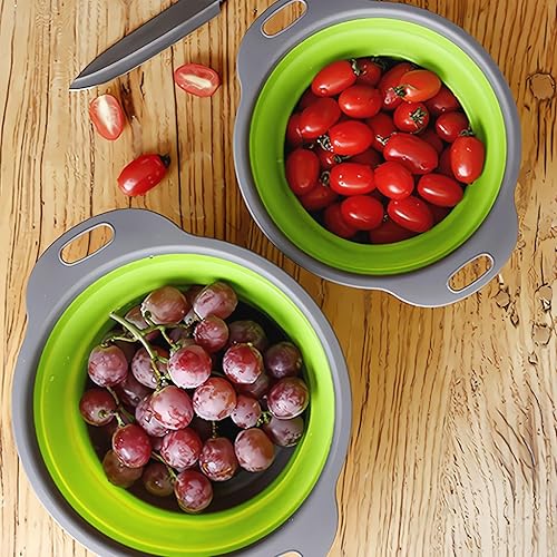 Miniatura 9 de Juego de 3 coladores plegables  Resistente al calor lavado y drenaje de verduras frutas pasta  Perfecto para cocina y viajes (3 unidades, verde)