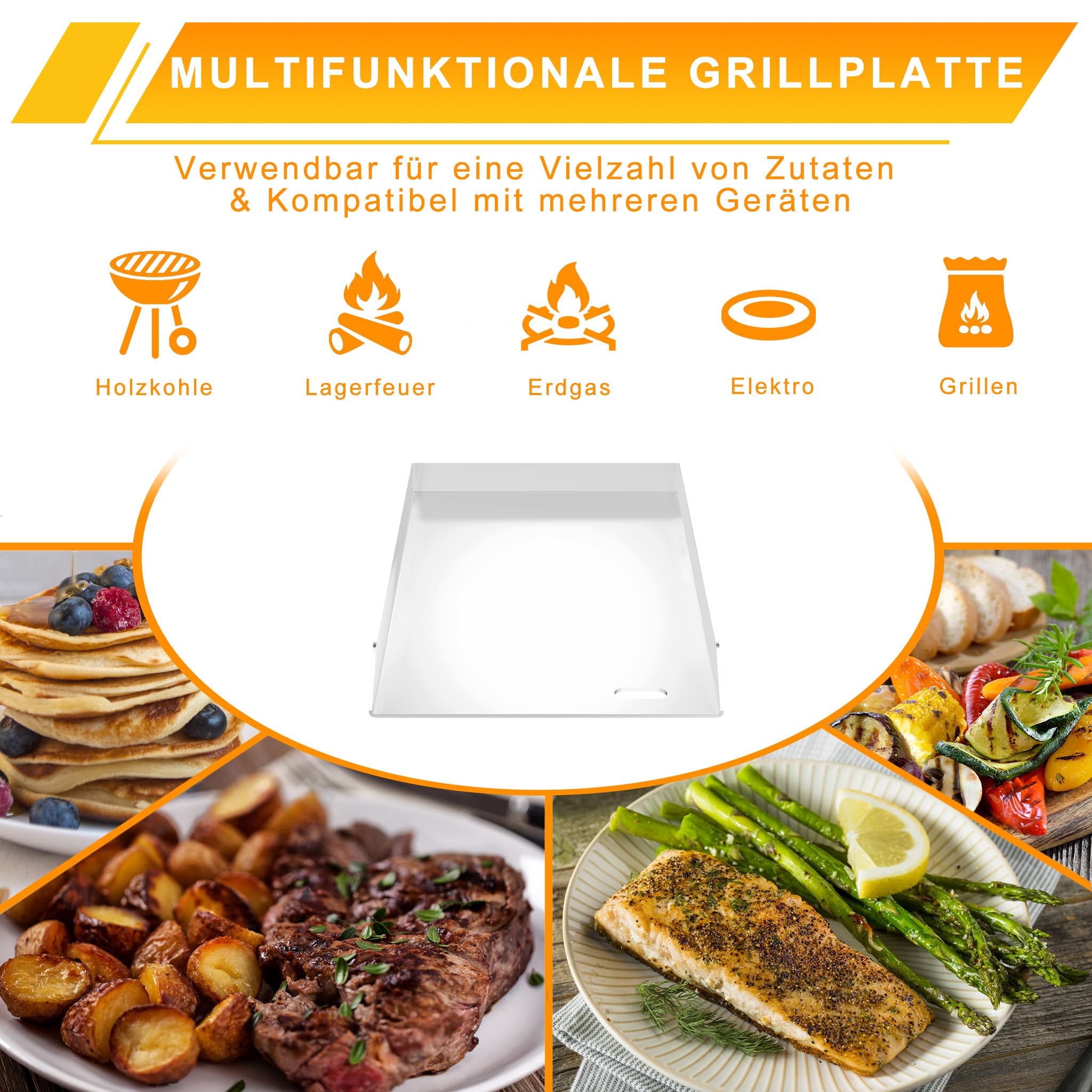 LILIIN Płyta grillowa ze stali nierdzewnej 45x30cm Plancha BBQ z dołączonym spachlem do grilla, płyta grillowa do grilla gazowego i węglowego - zapobiegające wyciekom kąty dla czystego grilla, bez