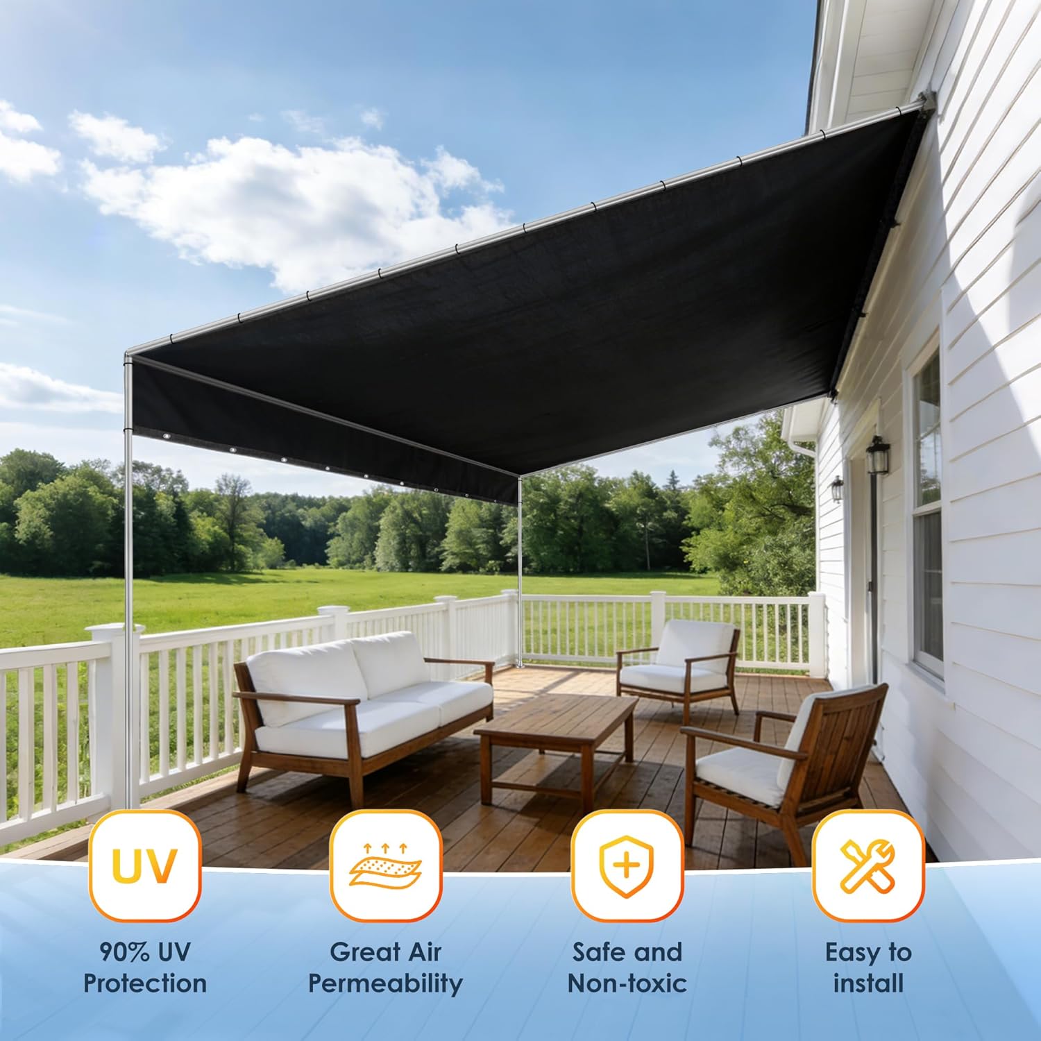 90% Sun Shade Cloth for Patio and Pergola, UV Protection HDPE Shade Net with Reinforced Edges and Grommets, Heat-Resistant Sunshade for Garden, Backyard, Deck, 10X20 FT