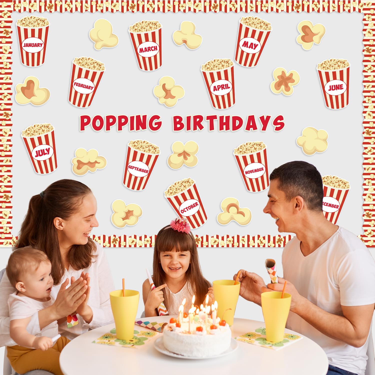 2 Rollen Popcorn-Bordüre Für Pinnwand & Dekoration - Rot-weiß Gestreift, Je 10 M Lang, 5,7 Cm Breit