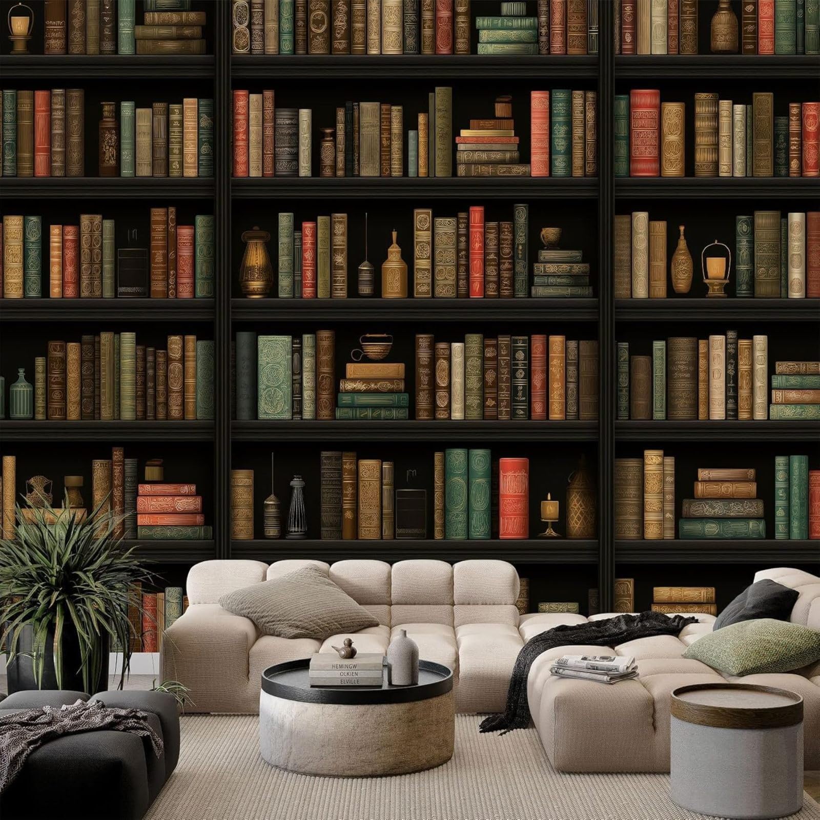 Papier peint photo 3D bibliothèque rétro pour agrandir un grand mur de salon