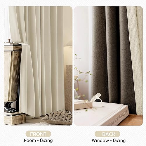 Miniatura 5 de Cortinas de lino 100% opacas de 84 pulgadas de largo, 2 paneles para dormitorio, sala de estar, lino beige, texturizado, para oscurecer la