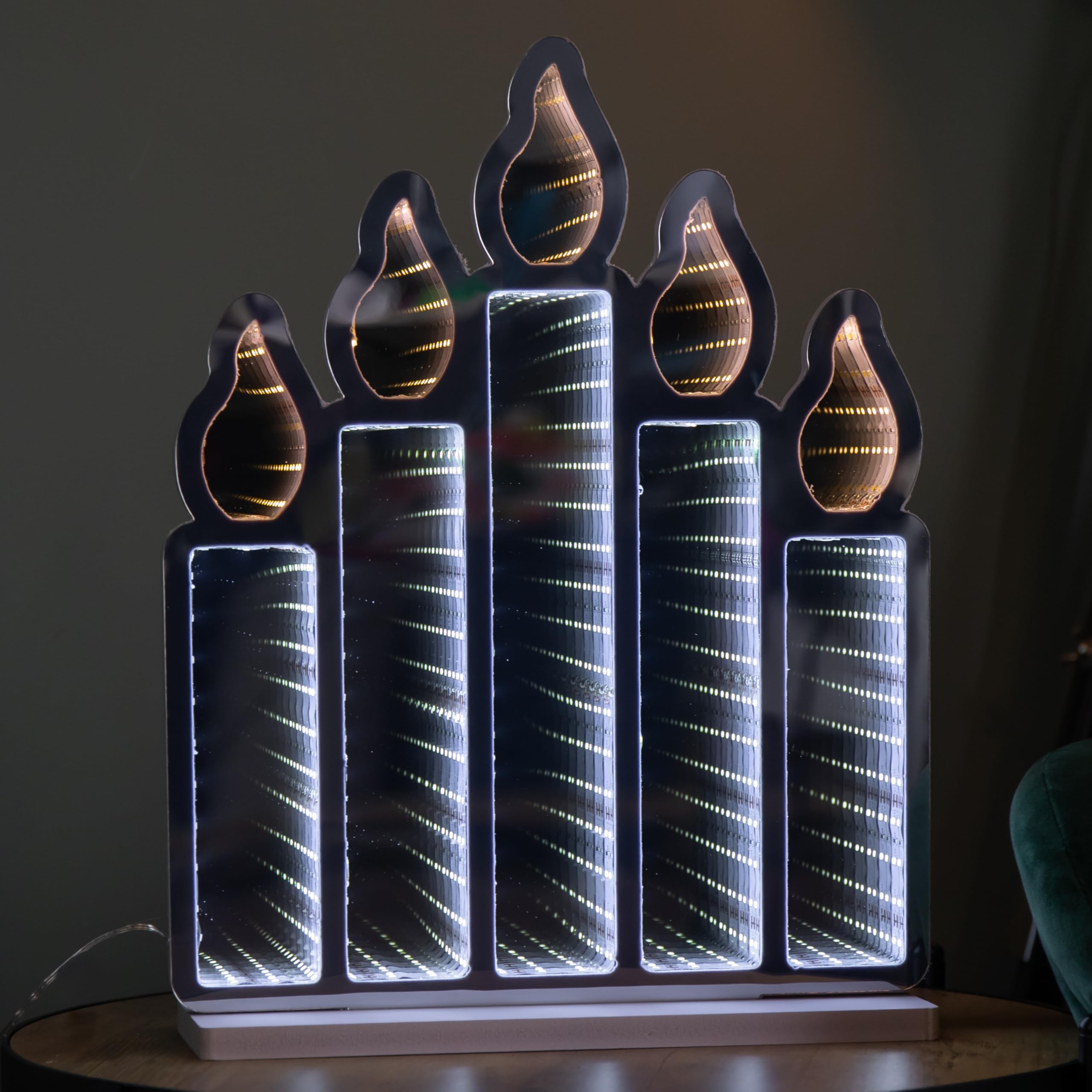 Premier 40Cm Up Standing Candlebridge With Flickering Flame Christmas Infinity Mirror Light