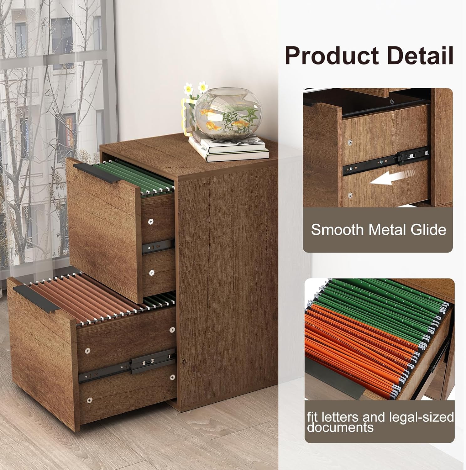 2 Drawer File Cabinets, Wood Filing Cabinet for Home Office,File Folder Cabinets Fit Letter Size, Small File Cabinet for Under Desk Cabinet,Office Cabinet with Drawers(Brown)