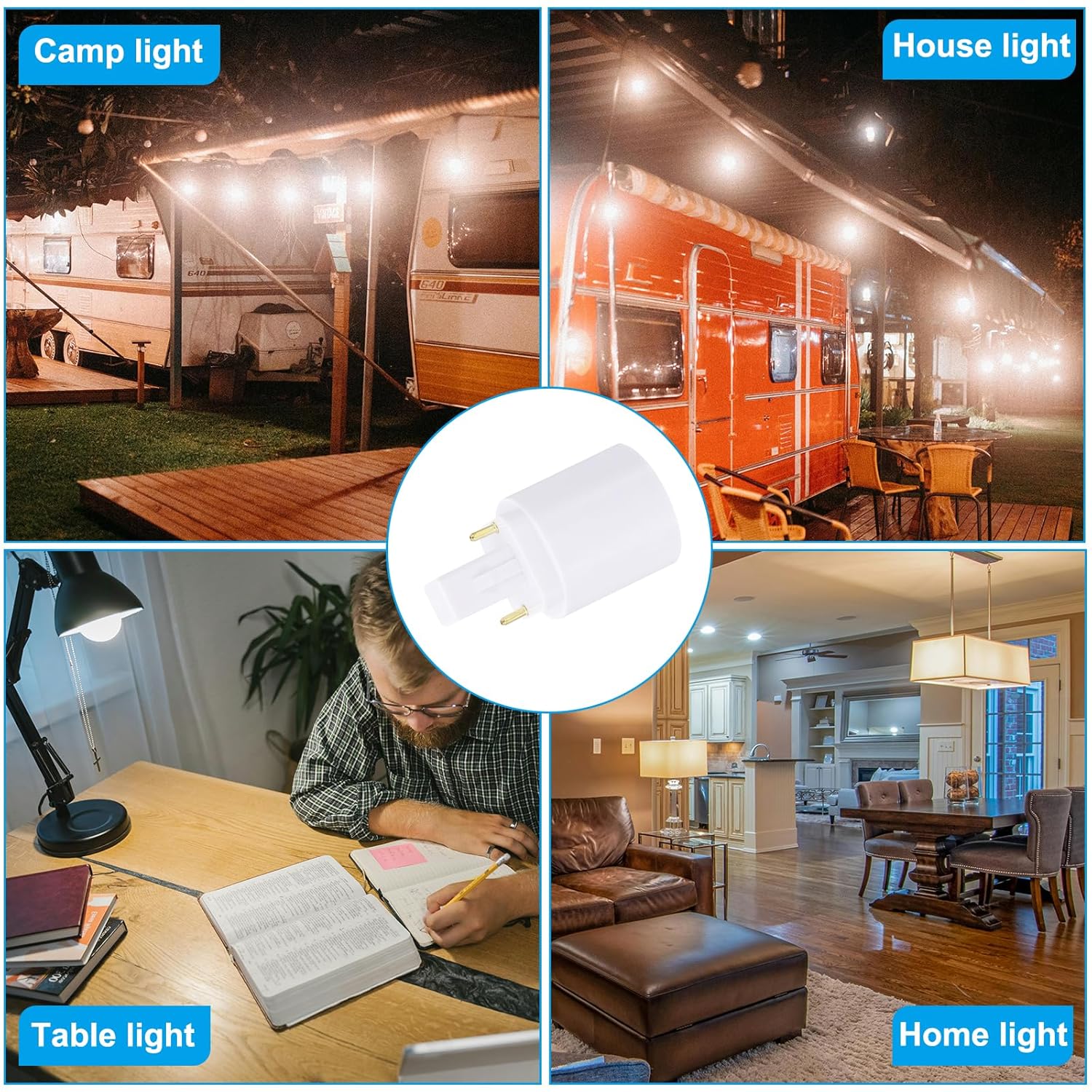 PATIKIL G24d to E26/E27 Light Socket Adapter, 2pcs Lamp Holder Convert 2 Pin to Screw Base Converter for Halogen CFL Light Bulb