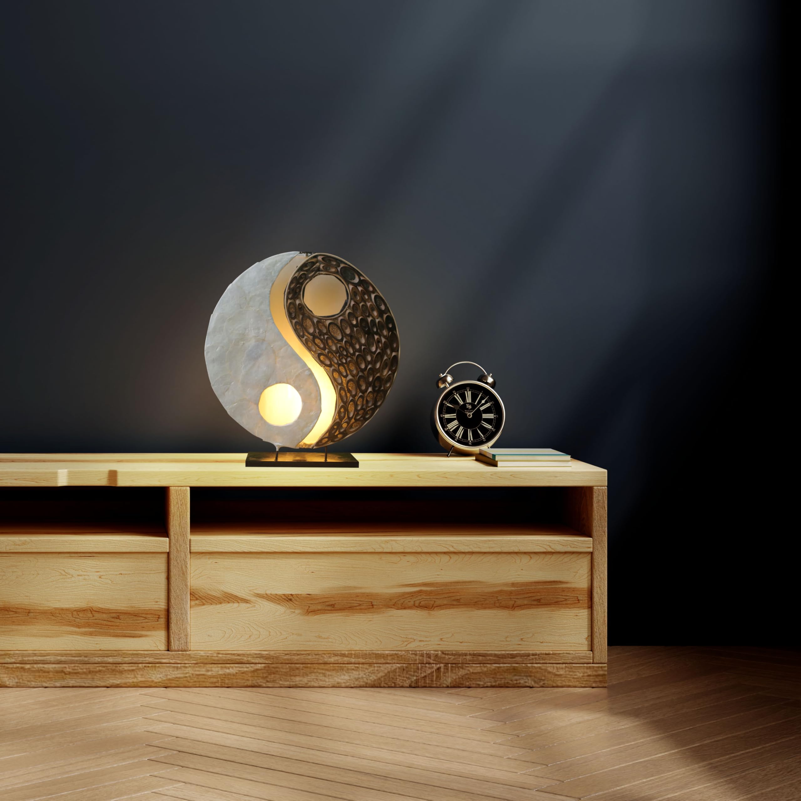 Deko-Leuchte YING YANG NATUR, rund, Natur-Material, Höhe ca. 30 cm
