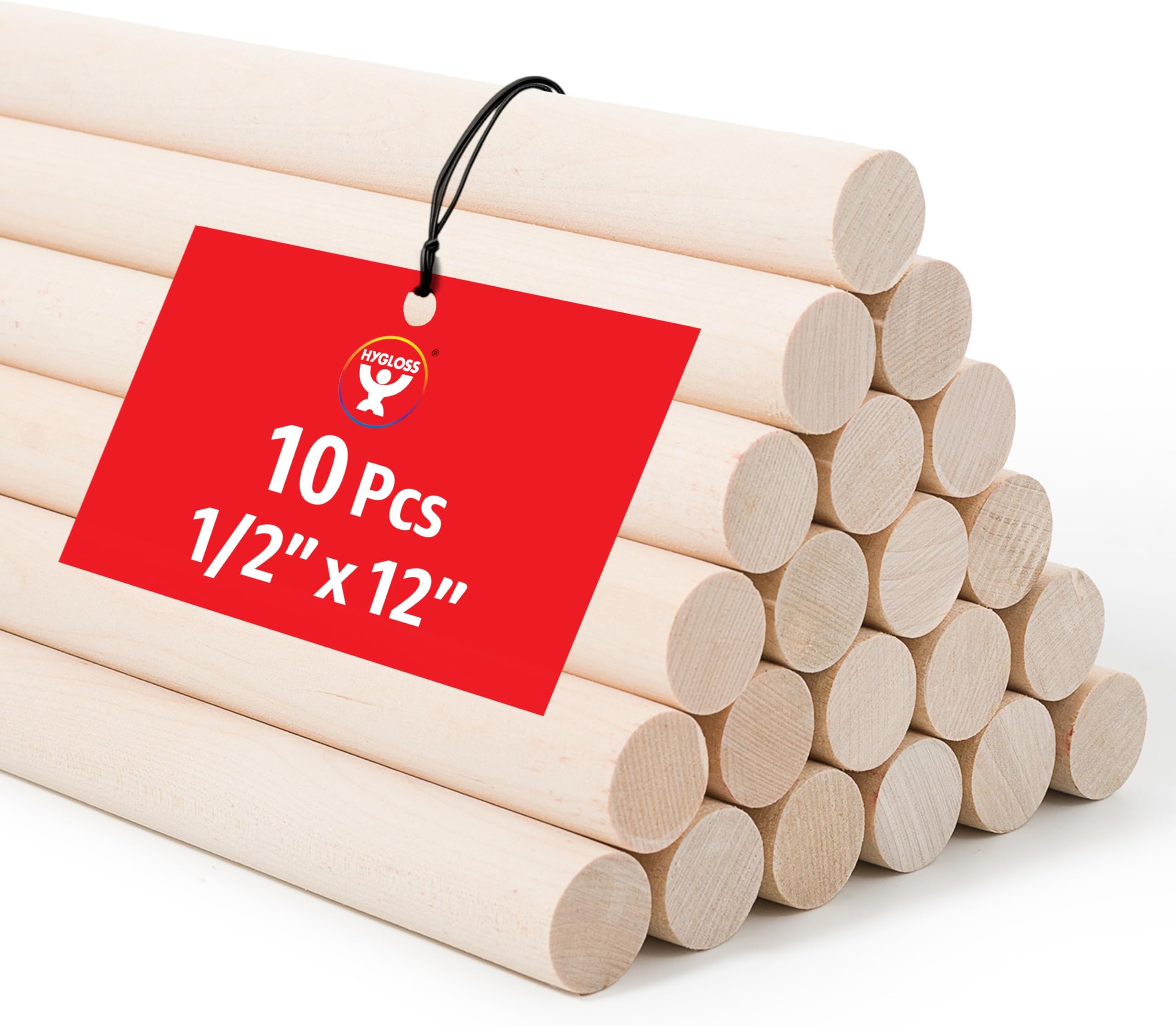 Hygloss Unfinished Birch Dowel Rods for Crafts – 10-Pack, 1/2 x 12 in. Kiln-Dried Wooden Dowel Rod Craft Sticks in Bulk – Durable Wood Sticks That Resist Warping for Home, School, DIY, & More